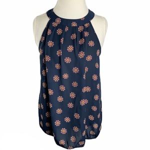 LOFT Navy Floral Halter Tank Top Blouse Large